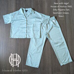 House of Harlow 1960, Silky Pajama Set, Seafoam Green, Size L